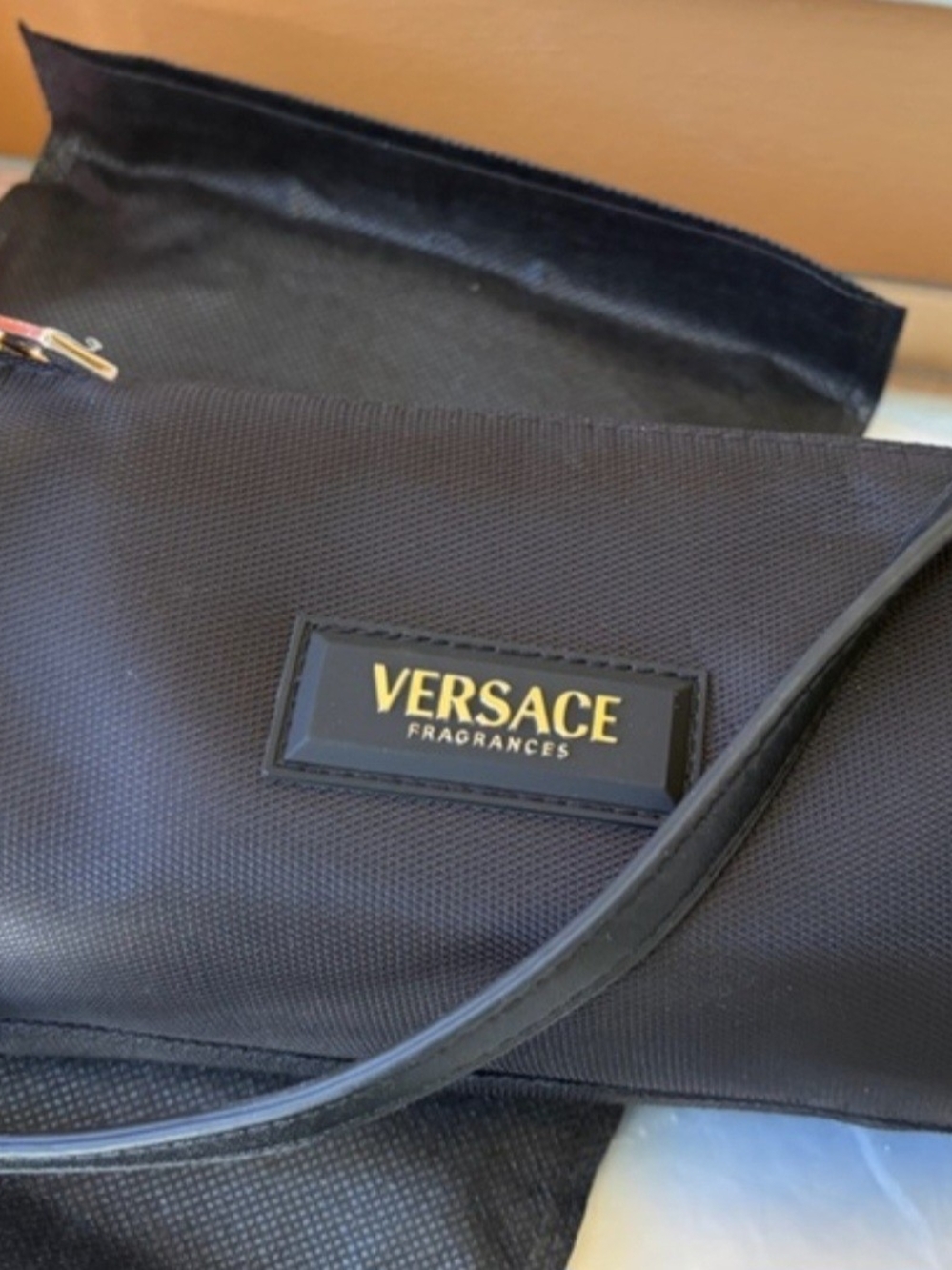 ​Versace Fragrances Black Nylon Cylindrical Cosmetic Bag / Makeup Pouch ...
